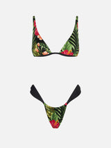 Woman triangle bikini with tropical ibiscus print