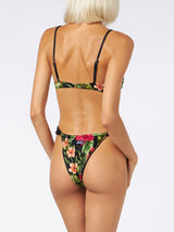 Woman triangle bikini with tropical ibiscus print