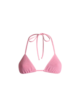 Woman pink crinkle triangle top swimsuit