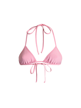 Woman pink crinkle triangle top swimsuit