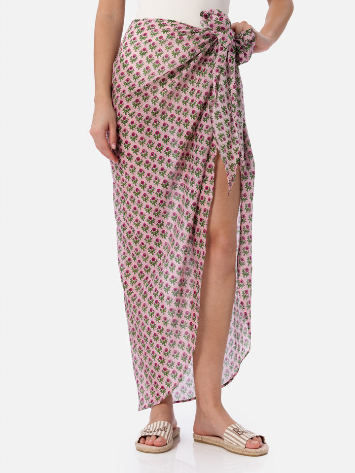 Woman silk voile long pareo Oasi with flower print - MC2 Saint Barth