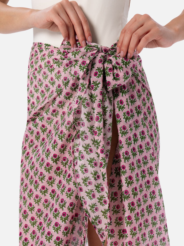 Woman silk voile long pareo Oasi with flower print - MC2 Saint Barth