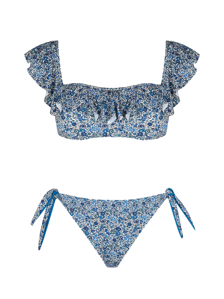 Schulterfreier Damen-Bikini mit Blumenprint | Hergestellt aus Liberty-Stoff