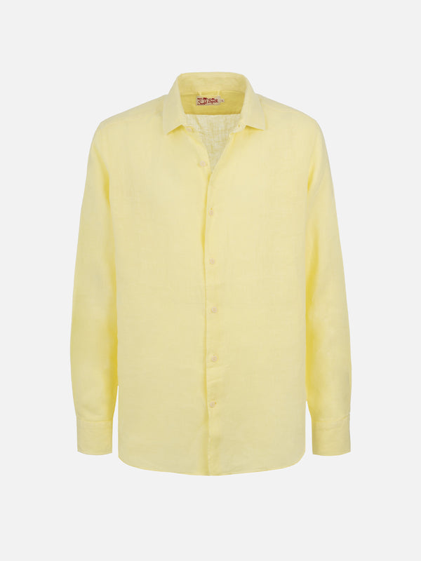 Man pale yellow linen shirt Pamplona