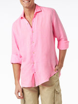 Camicia da uomo Pamplona in lino color rosa fluo 