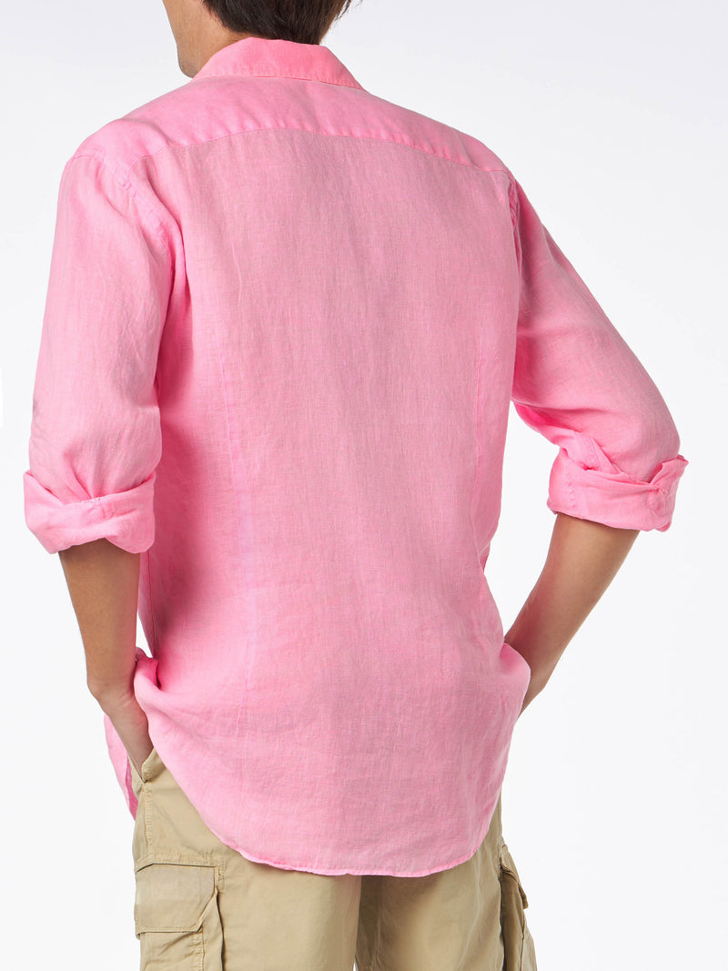 Man water color fluo pink linen Pamplona shirt