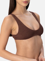 Bikini da donna a bralette marrone crinkle Pamy Elise