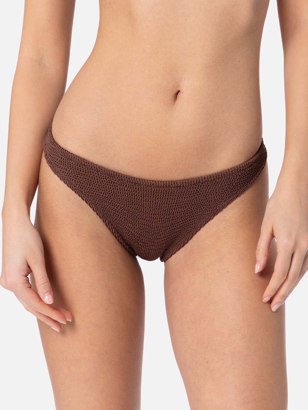 Bas de bikini cheeky froissé marron pour femme Naomi 