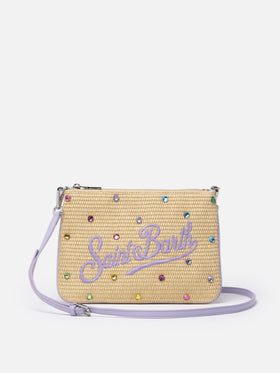 Parisienne Straw pouch bag with rhinestones embellishment