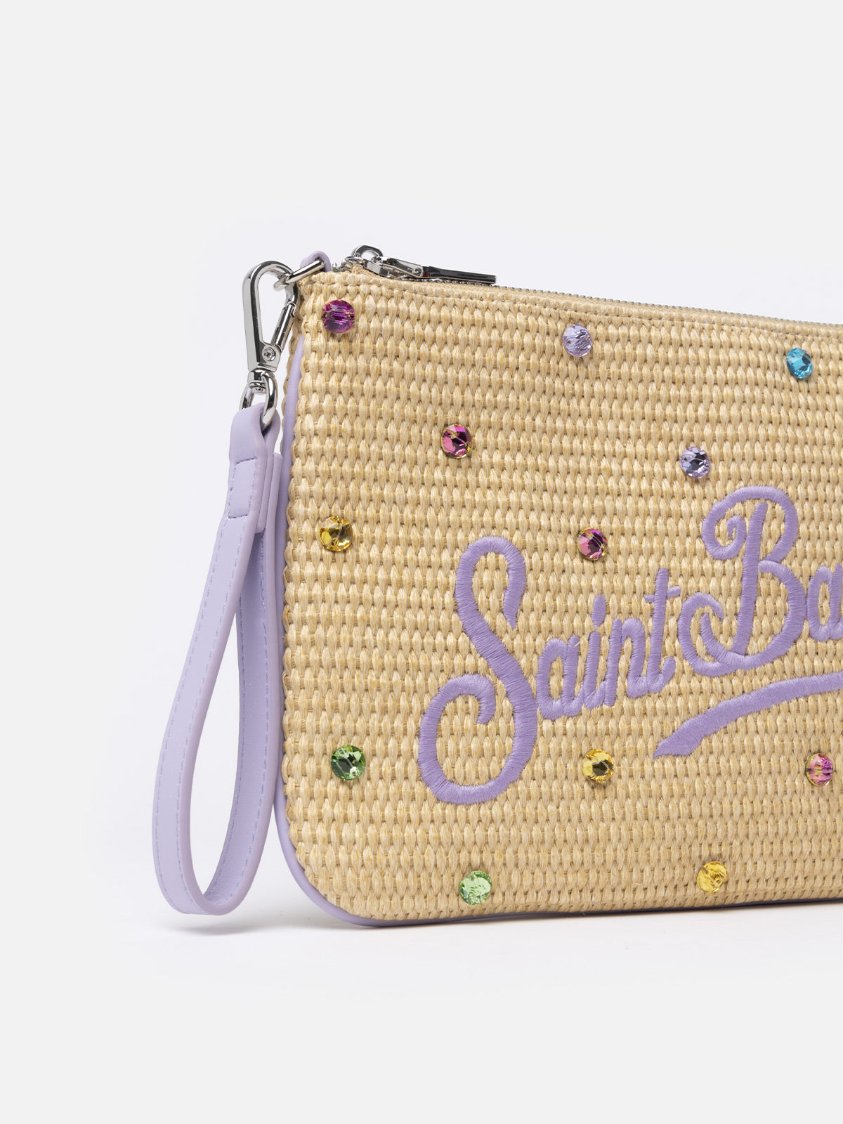 Parisienne Straw pouch bag with rhinestones embellishment