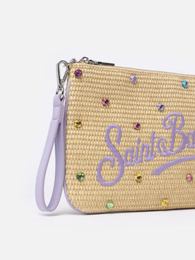 Parisienne Straw pouch bag with rhinestones embellishment