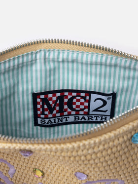 Parisienne Straw pouch bag with rhinestones embellishment