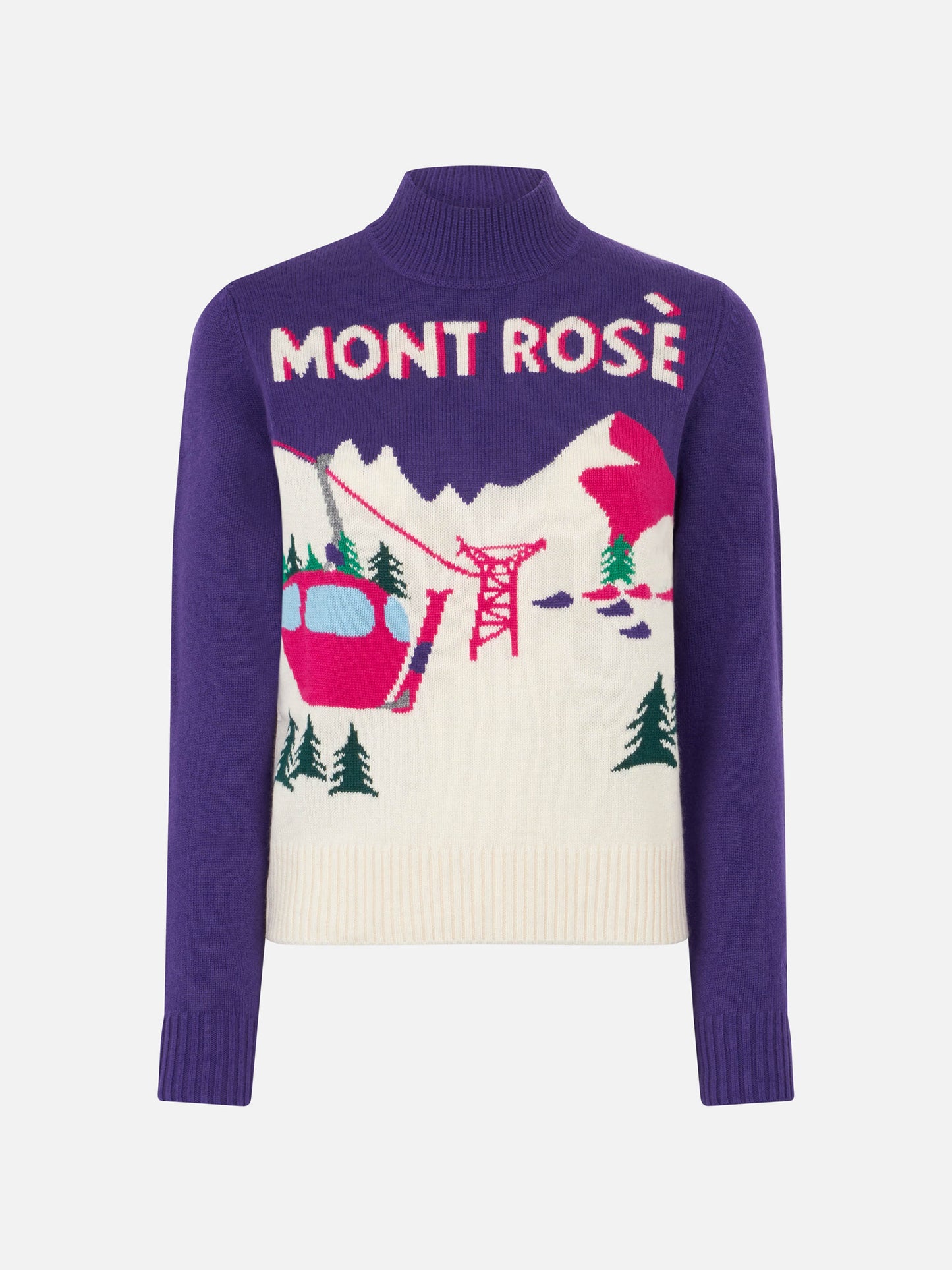 Woman crewneck sweater New Queen with Mont Rosè postcard jacquard