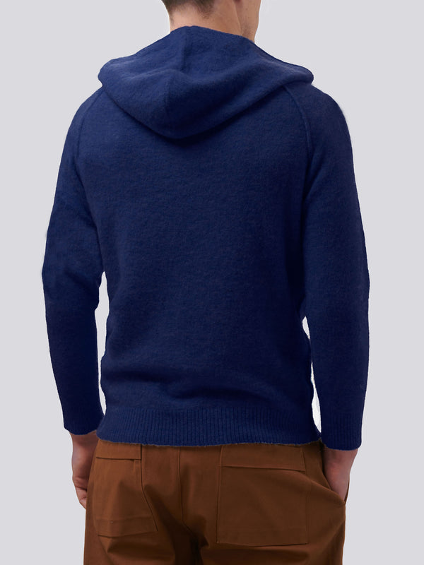 Maglione con cappuccio in alpaca stretch blu navy Piccadilly