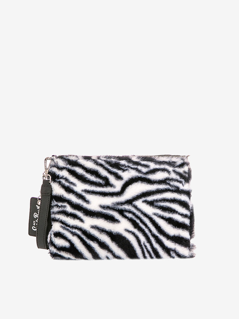 Parisienne Pelz-Umhängetasche Clutch mit Zebradruck