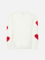 Girl crewneck soft ribbed sweater with hearts and Amore della Mamma embroidery