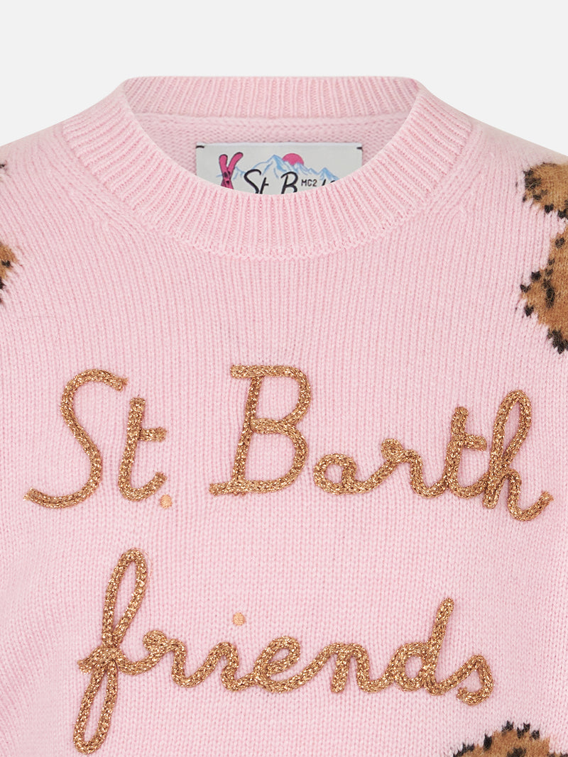 Maglia da bambina girocollo a costine morbide con ricamo St. Barth Friend