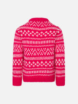 Weicher Mädchenpullover mit Rundhalsausschnitt, Fair-Isle-Print und Princess of Chalet-Stickerei