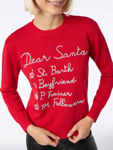 Woman brushed sweater with Dear Santa list embroidery