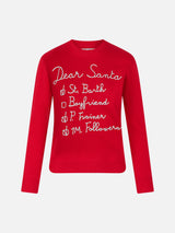 Woman brushed sweater with Dear Santa list embroidery