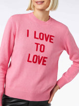 Woman crewneck pink sweater I love to Love print | NIKI DJ SPECIAL EDITION