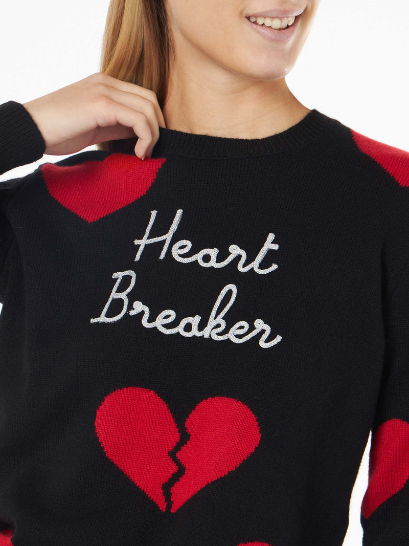 Woman crewneck sweater with Heart Breaker embroidery