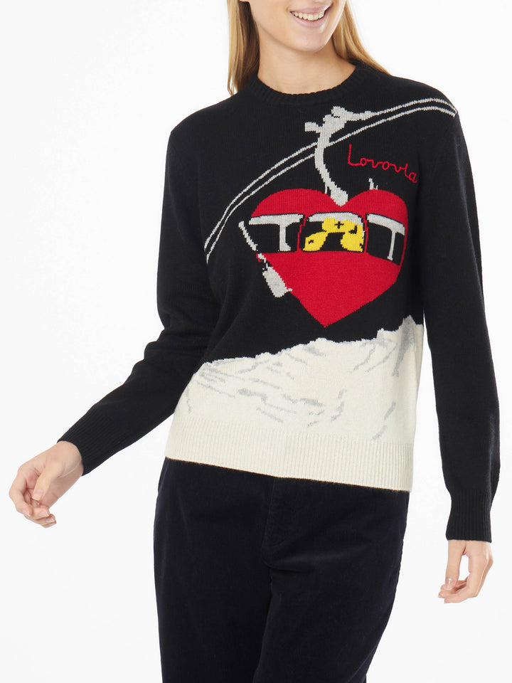 Maglione da donna girocollo nero con ricamo Lovovia