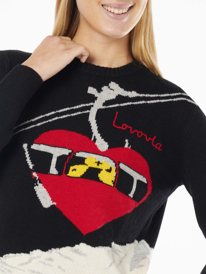 Maglione da donna girocollo nero con ricamo Lovovia