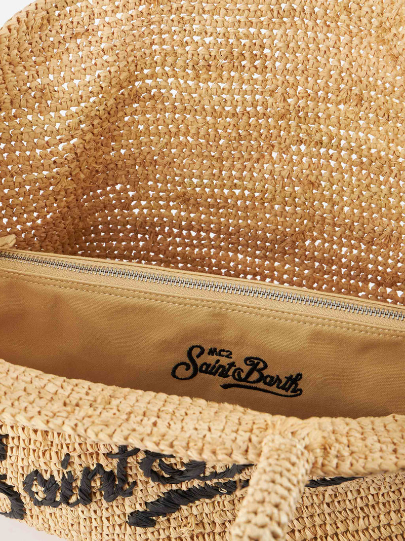 Beige Raffia Beach bag with cotton pouch