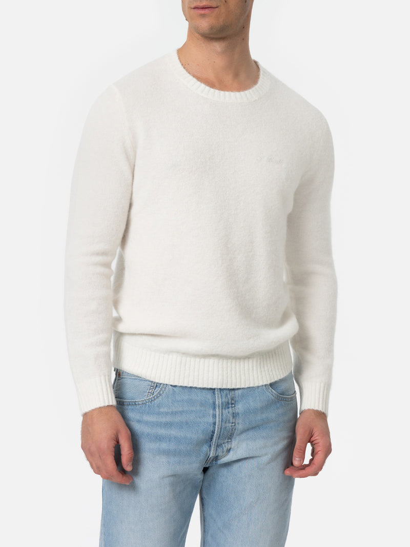 Weißer Rundhals-Stretchpullover für Herren Regent