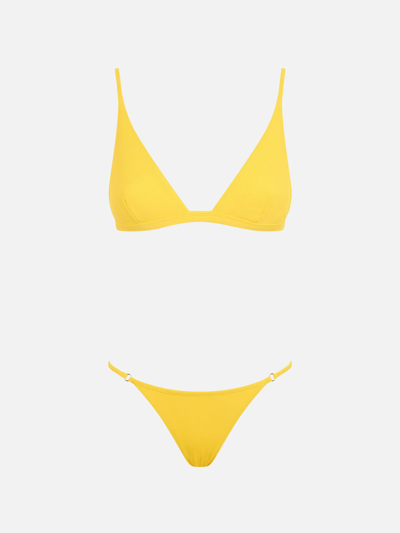 Woman yellow triangle bikini