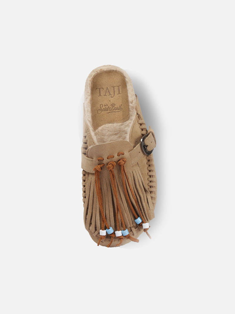 Beige suede clogs Caribe | TAJI SPECIAL EDITION