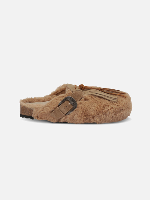 Beige eco-fur clogs Sabot | TAJI SPECIAL EDITION