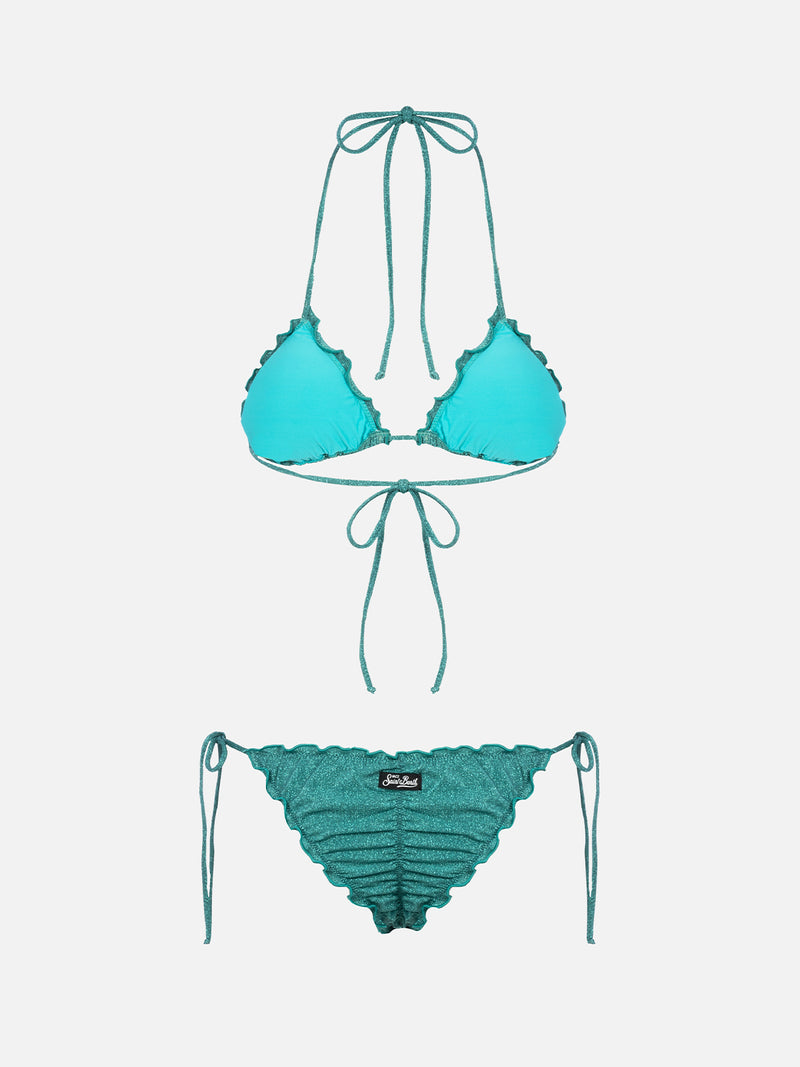 Bikini da donna classico a triangolo verde acqua lurex Sagittarius Miami