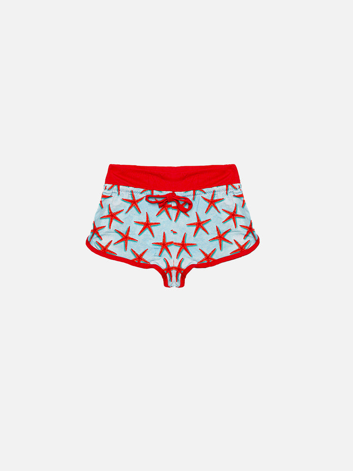Red Seastars print girl beach shorts
