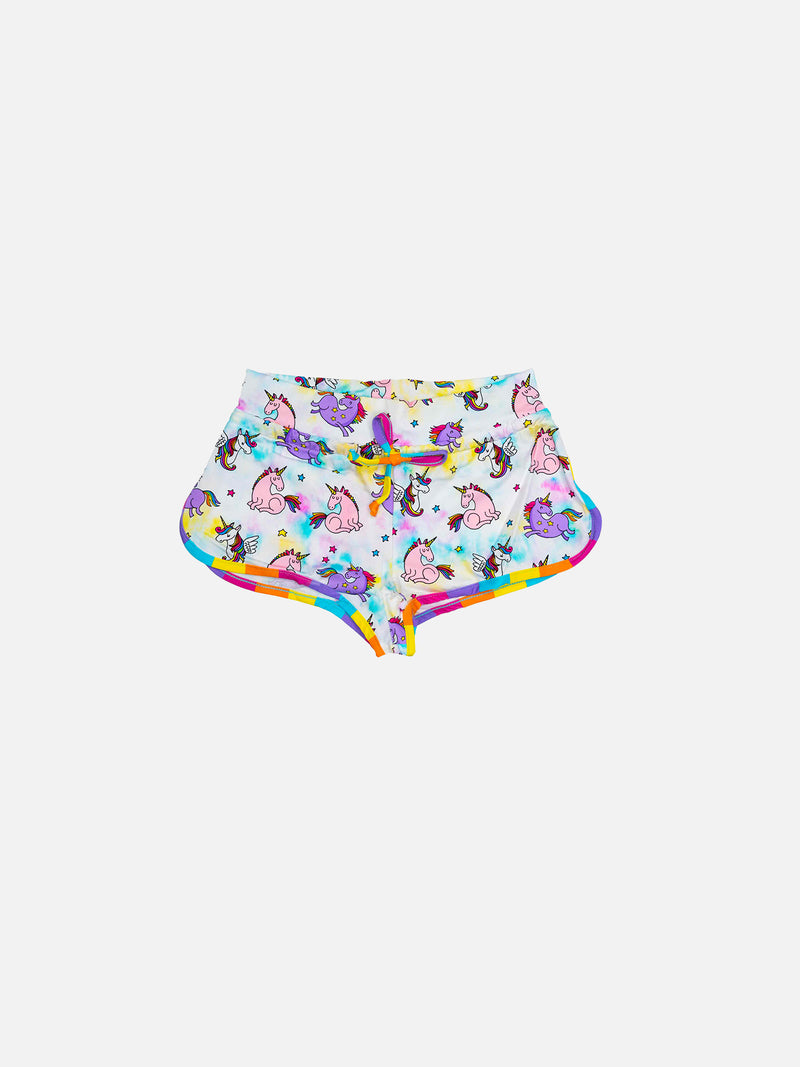 Mädchen-Strandshorts mit Einhorn-Print