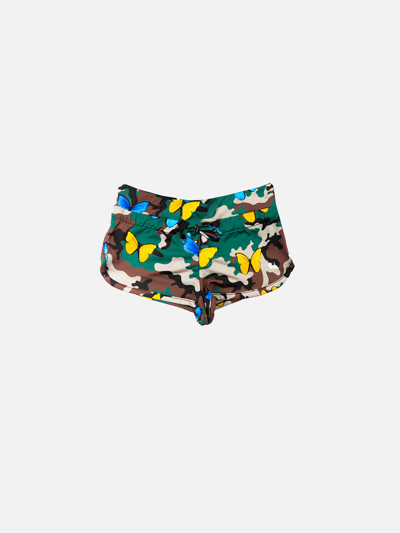 Mädchen-Strandshorts mit Camouflage- und Butterprint