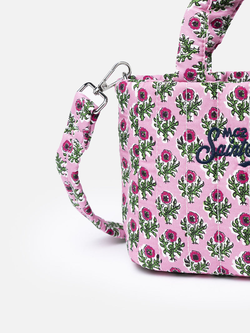 Gesteppte Soft Tote Mini-Tasche mit rosa Blumenmuster