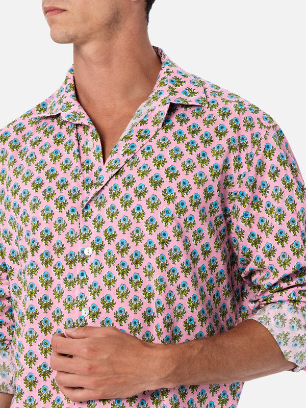 Camicia uomo Sikelia in mussola di cotone con stampa radicale di fiori