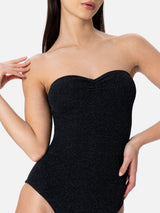 Woman black lurex strapless one piece swimsuit Soleil