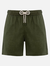 Man mid-length military green linen swim-shorts Gustavia