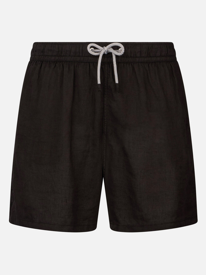 Mittellange Herren-Badeshorts aus schwarzem Leinen Gustavia