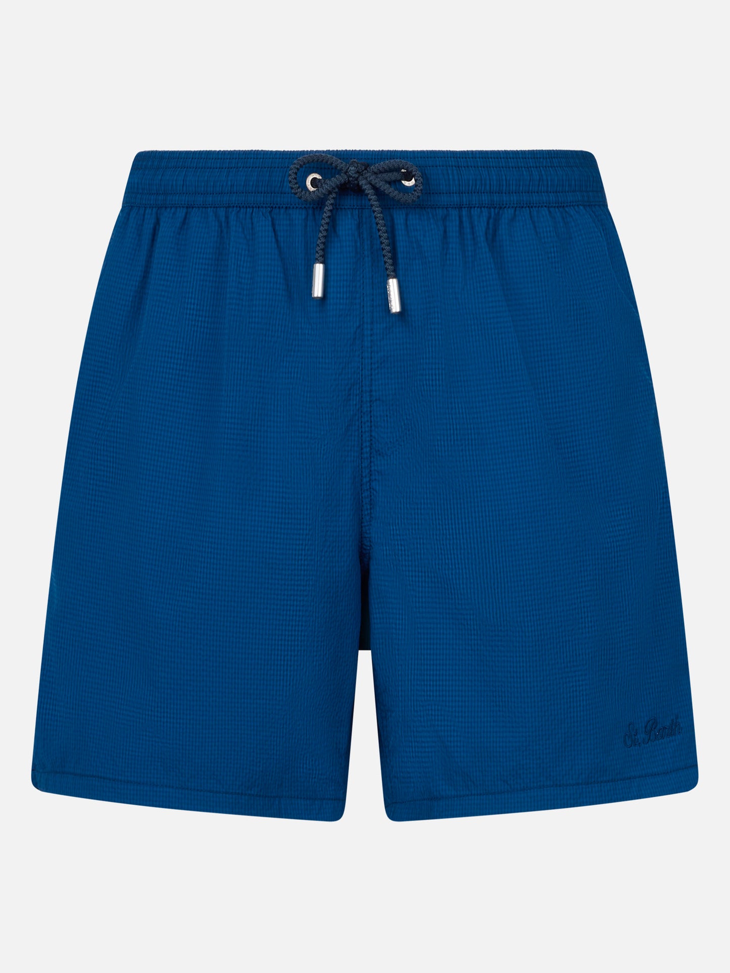 Patmos marineblaue Seersucker-Badeshorts