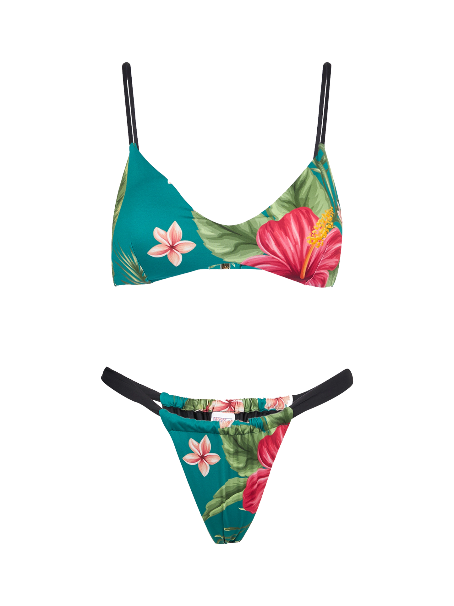 Woman bandeau bikini with tropical print