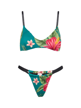 Woman bandeau bikini with tropical print