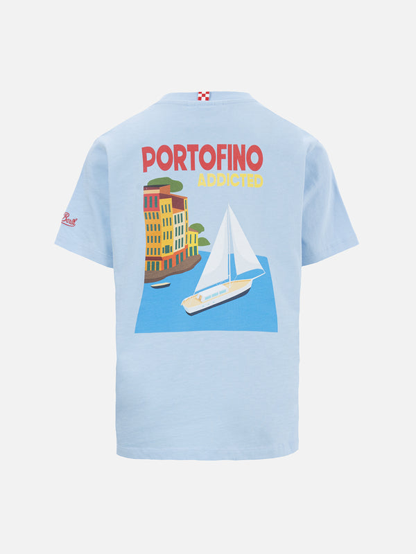 Boy cotton t-shirt with Portofino addicted postcard print