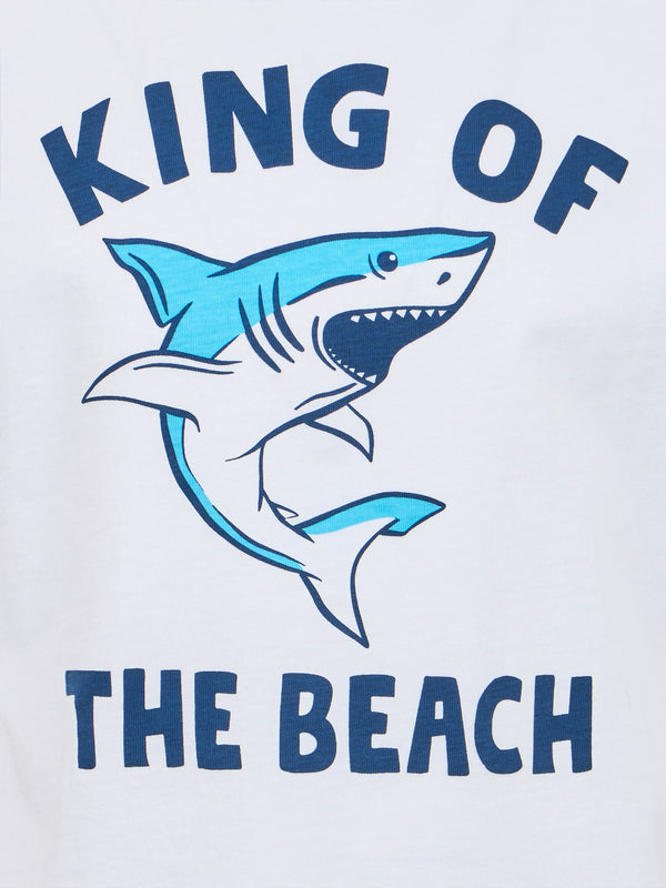 T-shirt da bambino in cotone con stampa dello squalo King of the Beach