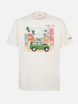 T-shirt da uomo in cotone con stampa piazzata e ricamo Surfin' USA