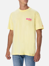 Man cotton t-shirt with Ibiza Addicted postcard placed print