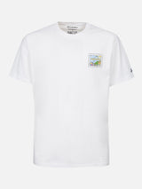 Man cotton t-shirt with Portofino postcard front and back print | ALESSANDRO ENRIQUEZ SPECIAL EDITION